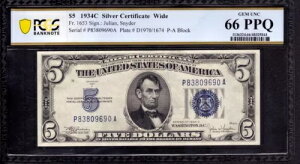 1934 C $5 Vo[ؖm[g FR.1653 PA ubN PCGS B GEM UNC 66 PPQ