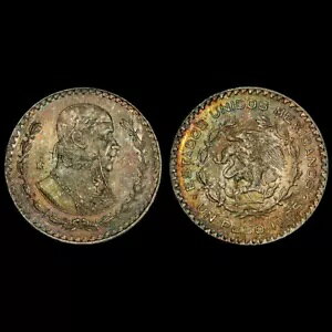MS65 1965-Mo メキシコ シルバー 1 ペソ、PCGS Trueview- レインボー トーン