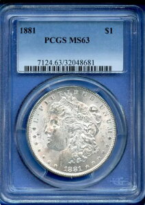 1881 P PCGS MS63 ���[�K�� �V���o�[ �_���[ $1 �č������ǃR�C�� 1881-P MS-63 �u���X�g �z���C�g