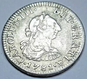 1781 スペイン メキシコ シルバー 1/2 レアレス 本物のアンティーク 1700 年代の海賊の宝コイン