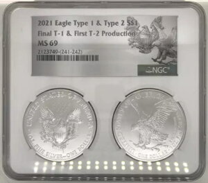 2021 $1 �V���o�[ �C�[�O�� 2 �R�C�� �Z�b�g �ŏI�^�C�v 1 & �����^�C�v 2 NGC MS69 �}���`�z���_�[