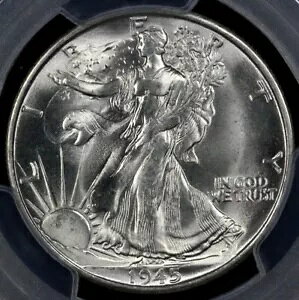 1945 50c �E�H�[�L���O ���o�e�B �n�[�t�_���[ PCGS MS 65