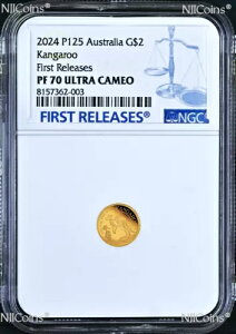 2024 �I�[�X�g�����A �~�j ���[ �J���K���[ �v���[�t 9999 �S�[���h 0.5g $2 NGC PF70 �R�C�� FR BlueLb