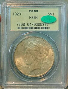 1923 $1 Dollar Silver Peace PCGS MS64 CAC OGH �I���W�i�����F�I�Â��z���_�[�I