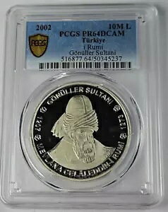 2002 �g���R �V���o�[ 10,000,000 ���� �R�C�� �v���[�t Gonuller Sultani - PCGS PR64DCAM