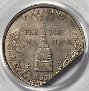 2000 PCGS AU58 14% ストレート エンド クリップ メリーランド クォーター ミント エラー