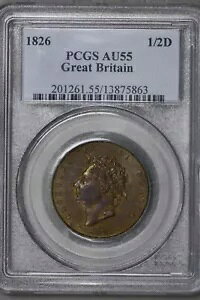 イギリス 1826 ハーフペニー PCGS AU 55 S414