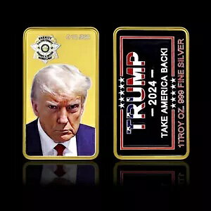 1 オンス 0.999 ファイン シルバー バー: トランプ マグショット 2024 ロゴ Ltd 版。 250 台の PC が塗装されました