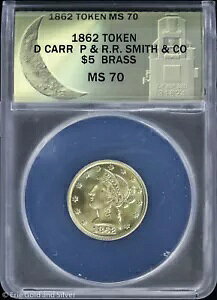 1862 $5 Dan Carr P & R.R. Smith & Co. �^�J�g�[�N�� ANACS MS 70 | COA�t��