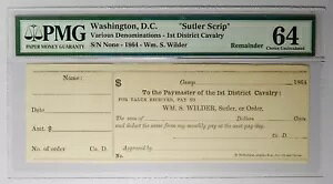 1864 年 ワシントン D.C. 第 1 地区騎兵隊 ワイルダー サトラー スクリップ PMG 64
