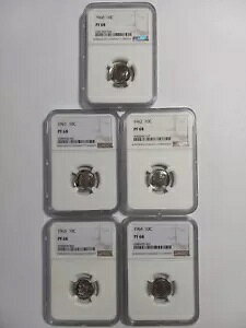 1960 - 1964 10c �V���o�[ ���[�Y�x���g �_�C�� - NGC PF68 - 5 �R�C�� ���b�g