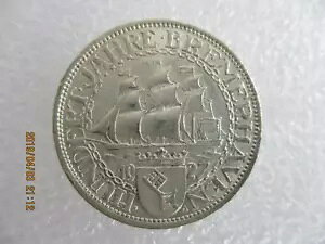 ��� THREE REICHSMARK �h�C�c�鍑 1927A HUNDRED YEARS BREMERHVEN-