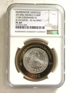 メキシコ 2014 貨幣遺産 100 ペソ NGC PL69 銀貨-C