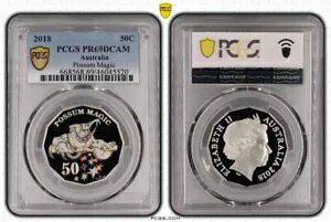 �I�[�X�g�����A 2018 �|�b�T�� �}�W�b�N 50c �v���[�t �J���[ �R�C�� PCGS PR69DCAM #5520