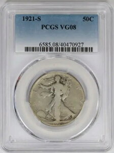 1921-S PCGS 50C �V���o�[ �E�H�[�L���O ���o�e�B �n�[�t�_���[ VG8 �Z�~�L�[ �f�C�g