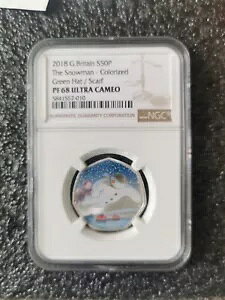 2018 �V���o�[ �v���[�t 50 �y���X �R�C���uThe Snowman - NGC Graded PF68 �O���[�� �n�b�g �X�J�[�t�v