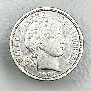 1901 O Barber Dime 10c �n�C�O���[�h AU ��Ԃ̔������R�C��!!!