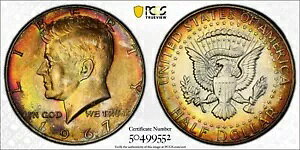 レインボートーン 1967 シルバー MS 65 ジョン F ケネディ シルバー ハーフダラー PCGS スラブ 147