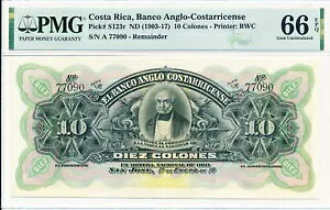 Banco Anglo-Costarricense Costa Rica 10 Colones ND(1903-17) vtBbNX A PMG 66EPQ