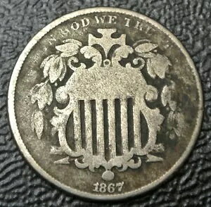 1867年 アメリカ - 5セント5 - エラー - スプリットプランチレット(ハーフコイン) - 非常に珍しい