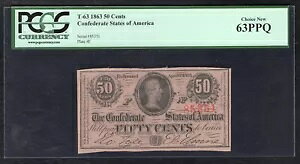 T-63 1863 50 Zg CSA AJR PCGS -63PPQ