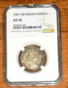 �X�E�F�[�f�� �I�X�J�[ II �V���o�[ 1901 1 �N���[�i PCGS �F�� AU50 �X�E�F�[�f���F��R�C��