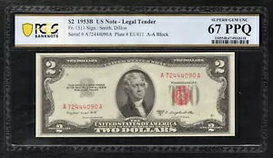 FR�B 1511 1953-B $2 �@��ʉݕč����� PCGS ������� UNC-67PPQ