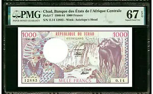 Chad Banque Des Etats De L'Afrique Centrale 1000 t1980 PMG 67 EPQB