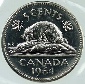 1964 カナダ イギリス クイーン エリザベス 2 世 BEAVER ヴィンテージ 5 セント コイン i115772