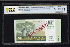 2007 2000 Ariary }_KXJs Foiben'I W{ Pick#93s PCGS 66 PPQ (000)