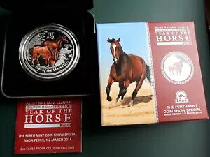 2014 オーストラリア 2 オンス シルバー ホース プルーフ ANDA、OGP コイン + ボックス + COA-mintage 1000