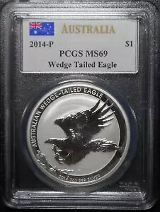 2014 P $1 オーストラリア オオワシ PCGS MS69 ジョン マーカンティ 手書きラベル