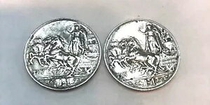 イタリア 1917年 シルバー 1リラコイン 馬/ヴィットリオ・エマヌエーレ3世付き - コイン2枚ロット