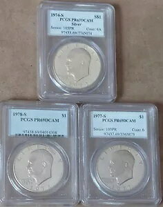 1974 1977 1978 S アイゼンハワー アイク シルバー プルーフ $1 ドル PCGS PR69 DCAM 3 コイン ロット