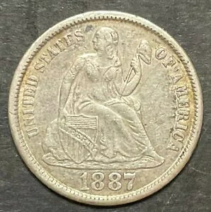 1887-S Seated Liberty Dime CHOICE HIGH GRADE 10c ���A �I�[���h �V���o�[ �O���[�g �R�C�� LA10