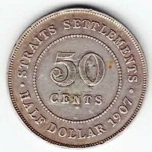 STRAITS 50 c 1907-H KM24 Ag900 �������R�C���A���c�ɍĒ������ꂽ���o�[�X�_�C�t���I