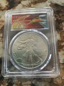 2015 $1 アメリカン シルバー イーグル PCGS MS70 署名入り トーマス クリーブランド イーグル