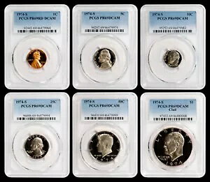 6 �R�C���Z�b�g - 1974-S �v���[�t�Z�b�g (1C�A5C�A10C�A25C�A50C�A$1) PCGS PR69DCAM !!