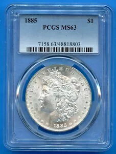 1885 P PCGS MS63 ���[�K�� �V���o�[ �_���[ $1 �č������ǃR�C�� 1885-P MS-63 �u���X�g �z���C�g