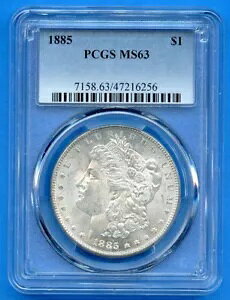 1885 P PCGS MS63 ���[�K�� �V���o�[ �_���[ $1 �č������ǃR�C�� 1885-P MS-63 �u���X�g �z���C�g