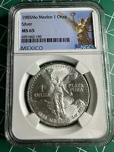 1985 1 オンス メキシコ リベルタード シルバー コイン 1 オンザ プラタ プラ .999 ピュア シルバー MS65