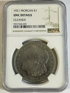1921 $1 モーガン シルバー ダラー PCGS 純正クリーニング済み - UNC 詳細 - 100 Y/O 以上!