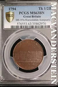 �C�M���X: 1794 DH-197a �E�H���b�N�V���[�A�P���v�\���̃g�[�N�� - PCGS MS63BN #SLA378