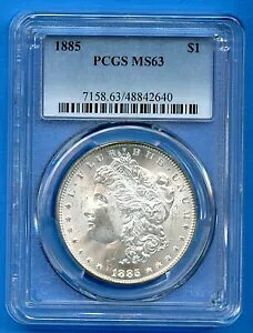 1885 P PCGS MS63 ���[�K�� �V���o�[ �_���[ $1 �č������ǃR�C�� 1885-P MS-63 �u���X�g �z���C�g
