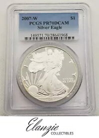 2007-W アメリカン シルバー イーグル PCGS PR70 深いカメオ、リムにいくつかの汚れスポット