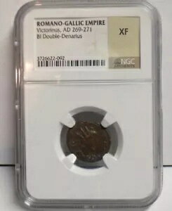 ���}�[�m �K���A�鍑 AD 269-271 BI-Double-Denarius NGC XF ���[�}�Ñ�R�C��