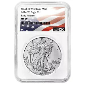 2024 (W) $1 �A�����J�� �V���o�[ �C�[�O�� NGC MS69 ER �t���b�O ���x��