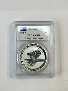 2014 P $1 オーストラリア 1オンス .999 シルバー *ウェッジテールイーグル* PCGS MS70 メルカンティ