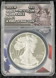 2021-W $1 シルバーイーグル タイプ1 ディープカメオ ファーストストライク ANACS PR70