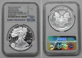 2016年 Wプルーフ アメリカンシルバーイーグル レタードエッジ - NGC PF69 ウルトラカメオ #7292